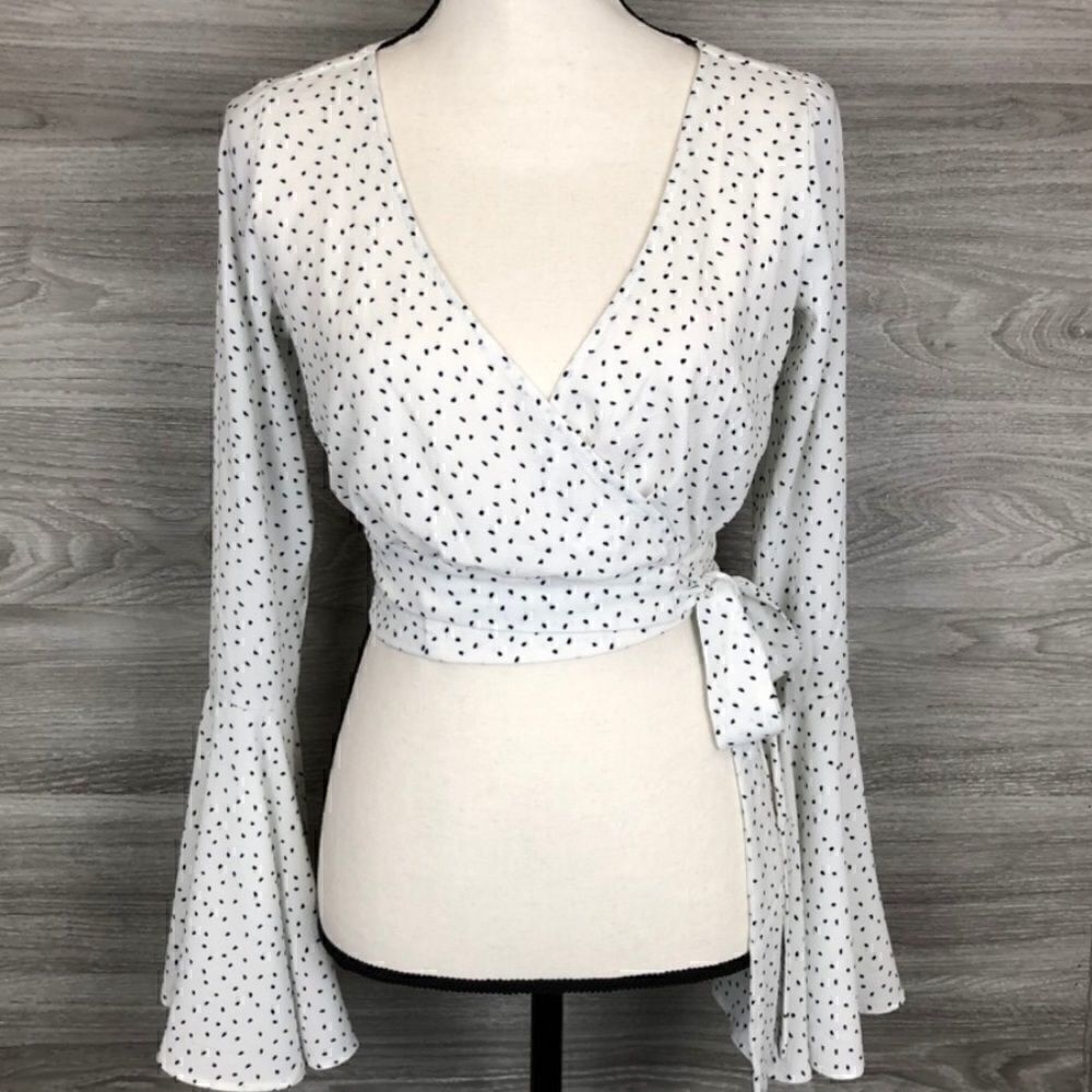 Polka Dot Cropped Blouse / Top with Bell Sleeves - Picture 2 of 8
